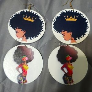 Wooden Black girl magic earrings 2pr set